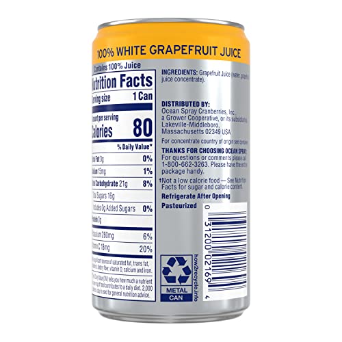 Juicy White Grapefruit Spray Juice, Refreshing Citrus Beverage, 7.2 oz Can (Pack of 24)