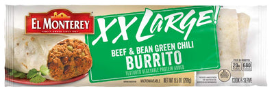 El Monterey XX Large Beef and Bean Green Chili Burrito, 9.5 Ounce  (Pack of 12)