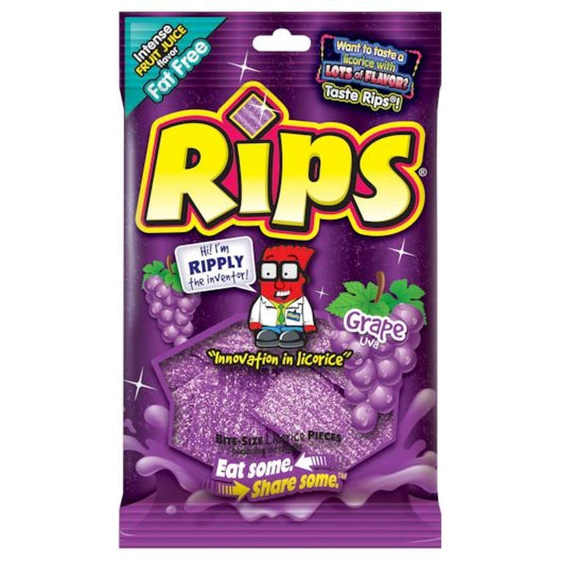 Rips Bite Size Grape Licorice Pieces, 4 Ounce Peg Bag (Pack of 12)