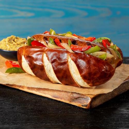 Pretzilla Soft Pretzel Sausage Buns, 10.4 oz 4 Count ‚Äì Bulk Gourmet Sandwich Hoagie Rolls, Non GMO Kosher Vegan Bread, Soft Bakery Pretzel Bun (Case of 15 Packs)