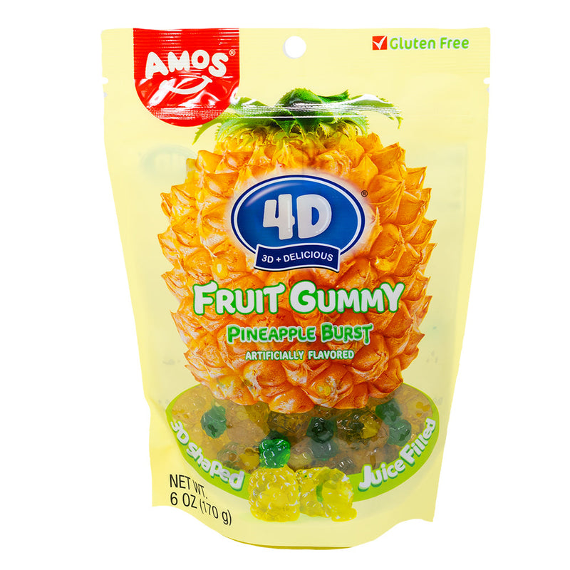 Amos Fruit Burst Gummy Candy, Pineapple Flavor, Tropical and Chewy, 6 oz Peg Bag (Pack of 12)