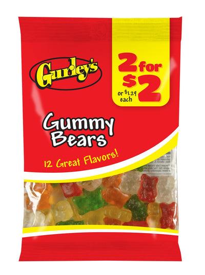 Gurley's Assorted Gummi Bears, Soft and Fruity Chewable Candy (Pack of 12)