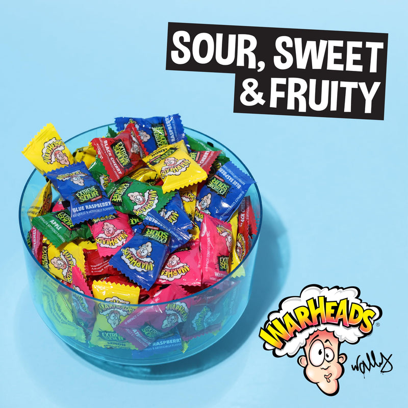 WARHEADS - Extreme Sour Hard Candy Minis - Sour Apple, Black Cherry, Blue Raspberry, Lemon & Watermelon Flavors - 1.75 oz. Container - 18 pack