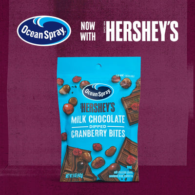 Ocean Spray® HERSHEY’S® Milk Chocolate Dipped Cranberry Bites, Chocolate Covered Dried Cranberries, 5 Oz Pouch (Pack of 12)