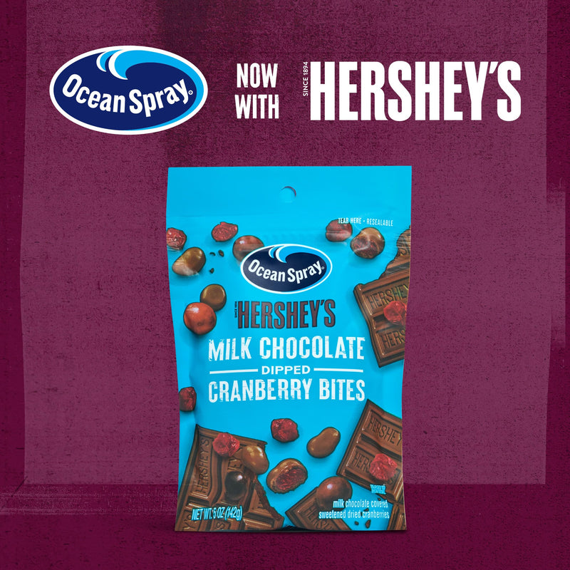 Ocean Spray® HERSHEY’S® Milk Chocolate Dipped Cranberry Bites, Chocolate Covered Dried Cranberries, 5 Oz Pouch (Pack of 12)