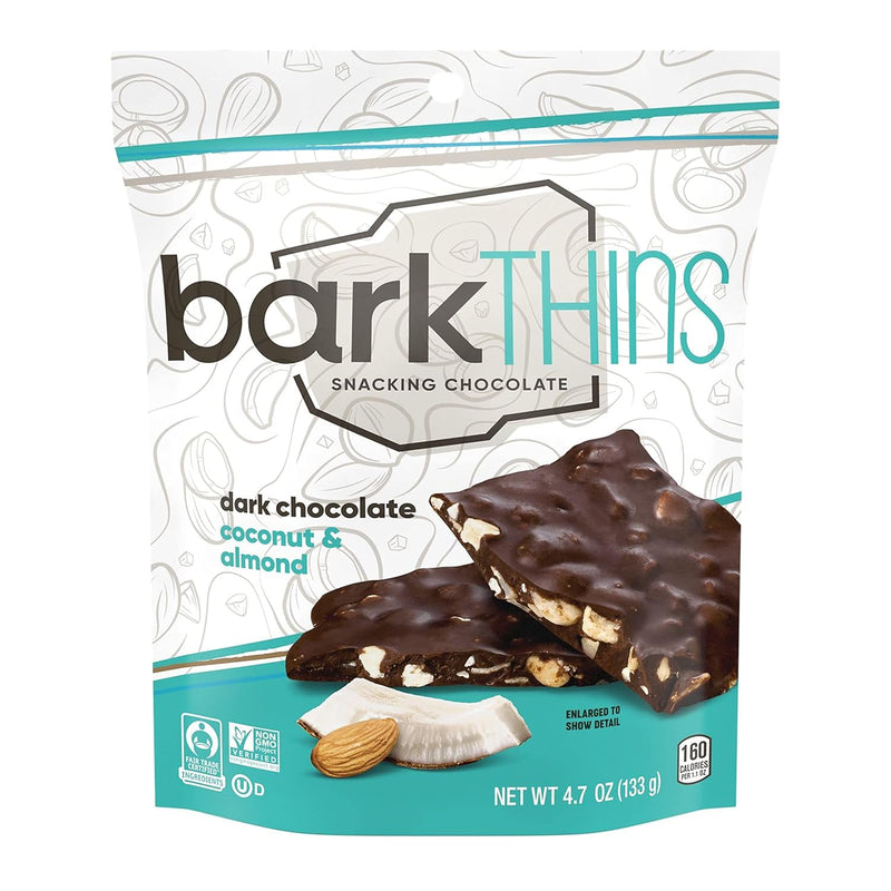 barkTHINS Dark Chocolate Coconut and Almond Snacking Chocolate, Fair Trade, Non GMO, 4.7 oz Bag