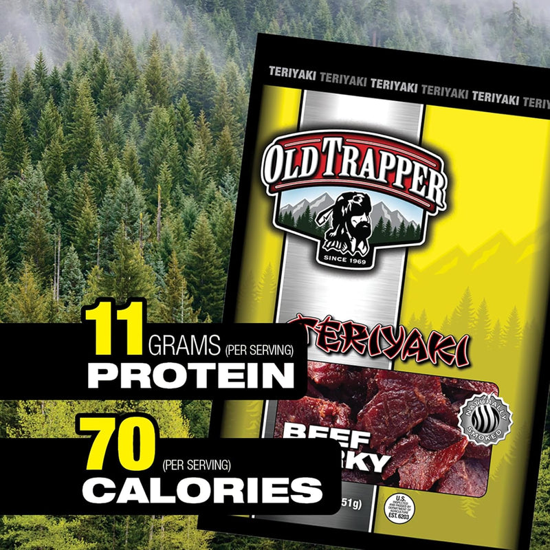 Old Trapper Jerky, Teriyaki, 1.8 oz Bag (Pack of 6)