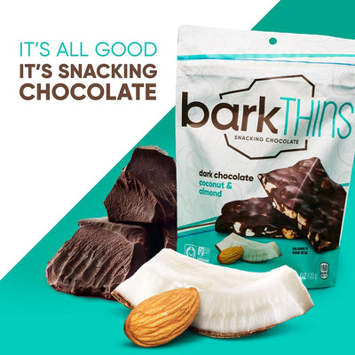 barkTHINS Dark Chocolate Coconut and Almond Snacking Chocolate, Fair Trade, Non GMO, 4.7 oz Bag