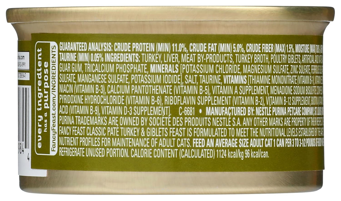 Purina Fancy Feast Canned Cat Food Turkey & Giblets 3oz Wholesale