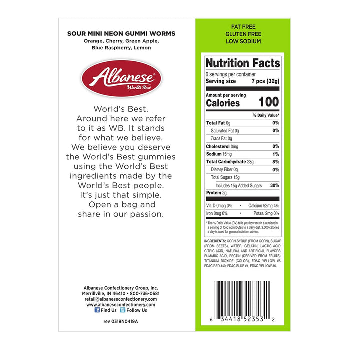 Albanese Sour Mini Worm Peg Bag 7 oz Single Bag