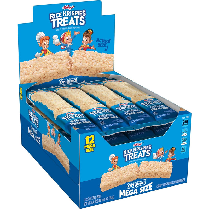 Rice Krispies Treats Mega Bars Large Marshmallow Snack Bars, Kids Snacks, Big Bars, Original, 26.4oz Box (12 Bars)