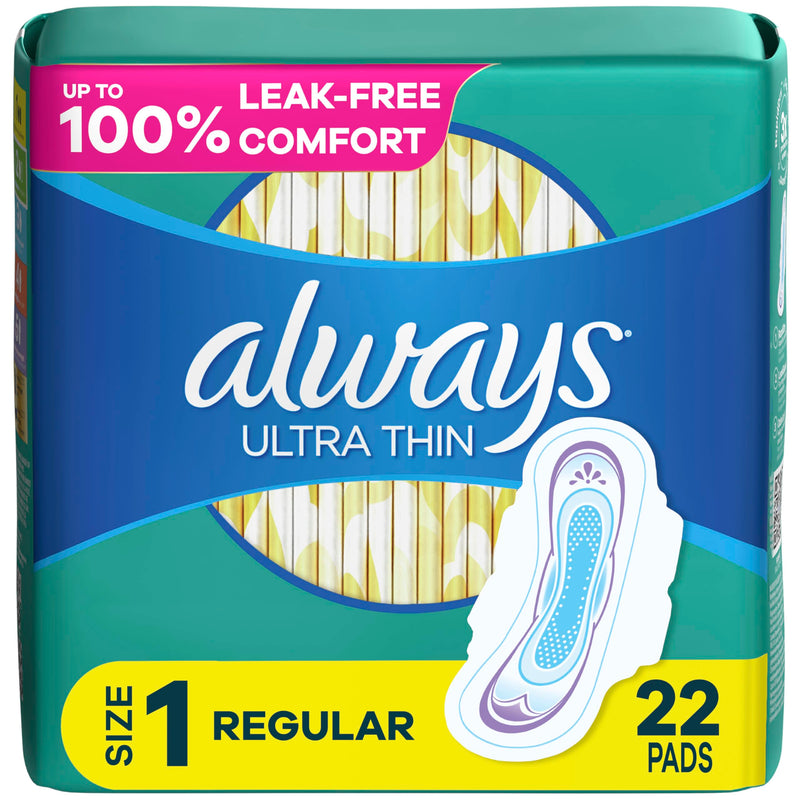 Always Ultra Thin Daytime Pads with Wings, Size 1, Unscented, 22 Count (Pack of 1)