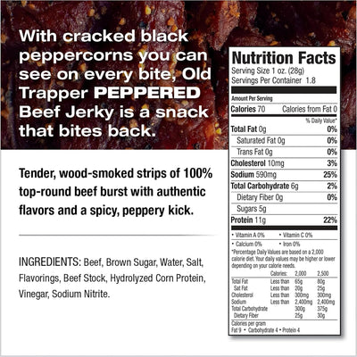 Old Trapper Jerky, Peppered, 1.8 oz Bag (Pack of 6)