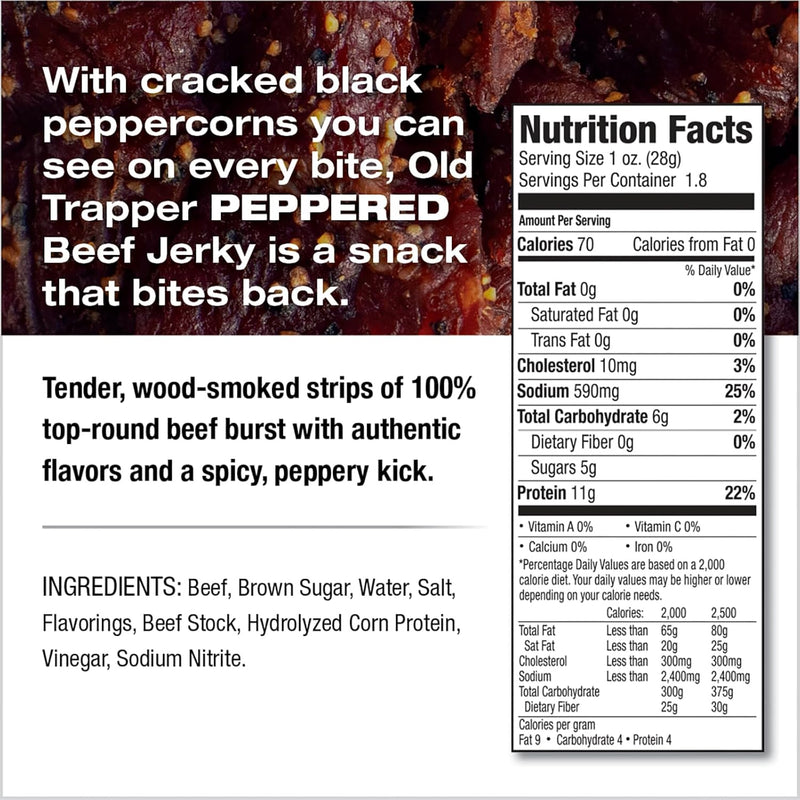 Old Trapper Jerky, Peppered, 1.8 oz Bag (Pack of 6)