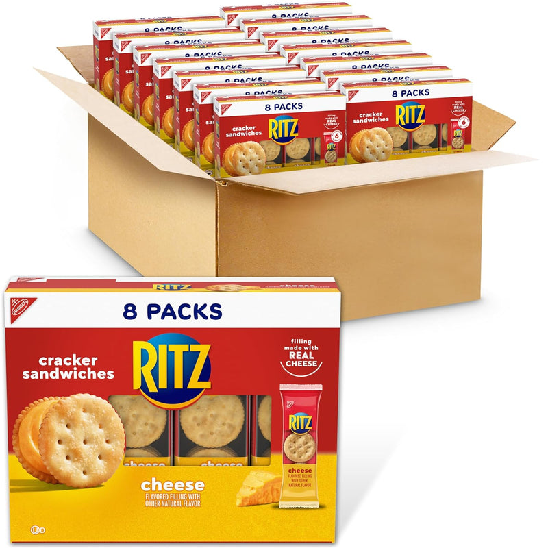 RITZ Cheese Sandwich Crackers, Creamy Cheese Filling, 1.38 oz Snack Packs, Bulk Pack for Lunches & Snacking (112 Packs, 14 Boxes)