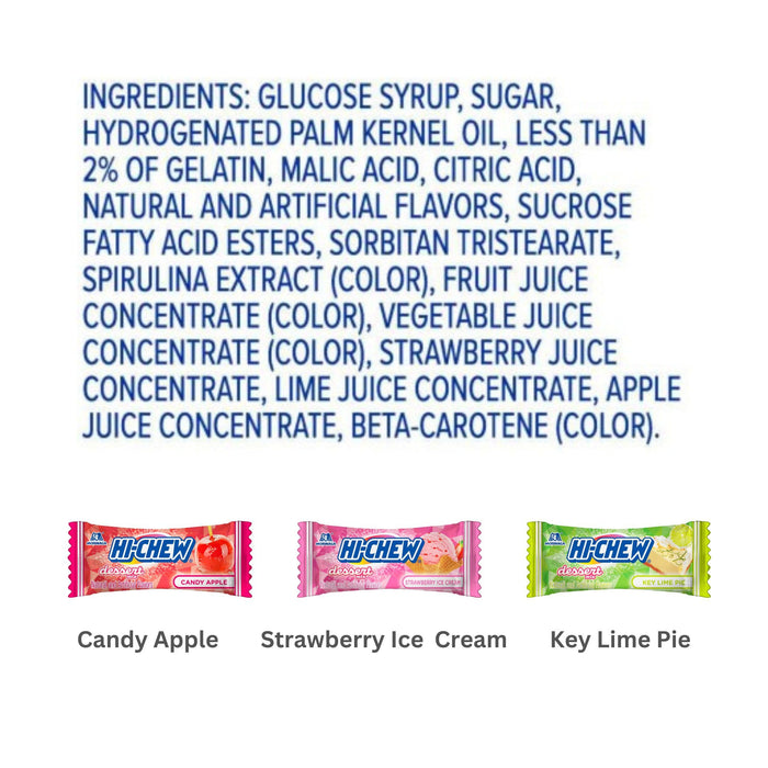 HI-CHEW Dessert Mix Candy - Candy Apple, Key Lime Pie, Strawberry Ice Cream - Soft & Chewy Taffy, Individually Wrapped (Pack of 6, 3oz Bags)
