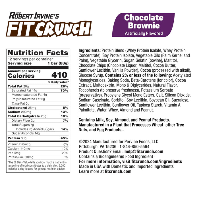 Fit Crunch Chocolate Brownie Protein Bars 88 g 12-Count Wholesale Box