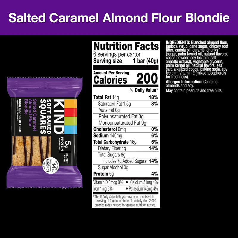 Kind Soft Baked Squares, Salted Caramel Almond Flour Blondie, Kosher, Gluten Free & Non-GMO, 8.5 Ounce 6 Count (Pack of 8)