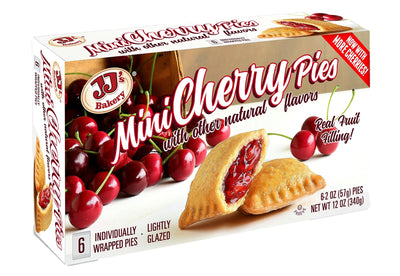 JJ's Bakery Mini Cherry Pies Individually Wrapped On The Go Pastry Handheld Snack Pies 6 Count Per Box (Pack of 12)