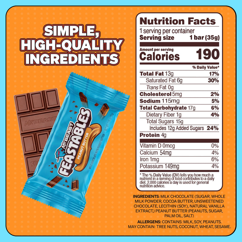 Feastables Peanut Buter Bar 1.2z 35 g 24 Per Box