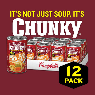 Campbell’s Chunky Classic Chicken Noodle Soup, 18.6 Ounce Cans (Pack of 12)