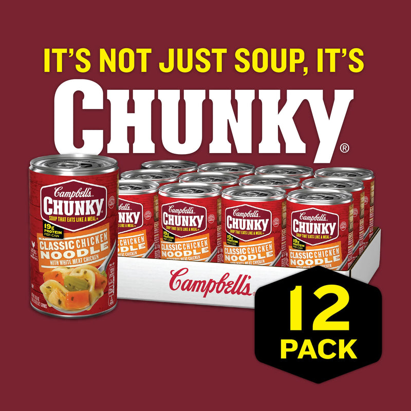 Campbell’s Chunky Classic Chicken Noodle Soup, 18.6 Ounce Cans (Pack of 12)