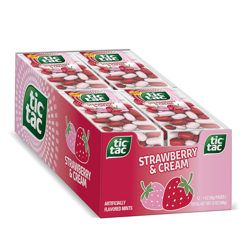 Tic Tac, Strawberry and Cream Flavored, On-the-Go Refreshment, 1 oz each, Bulk 12 pack