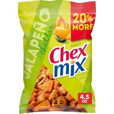 Chex Mix Spicy Jalapeño Cheddar Snack Mix, Bold & Crunchy Party Snack, 4.5 oz (Pack of 8)