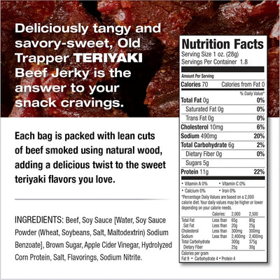 Old Trapper Jerky, Teriyaki, 1.8 oz Bag (Pack of 6)