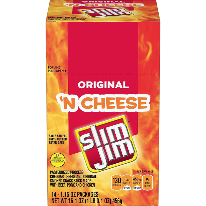 Slim Jim Original Beef N Cheese Snack Sticks 1.15 oz 14-Count Wholesale Pack