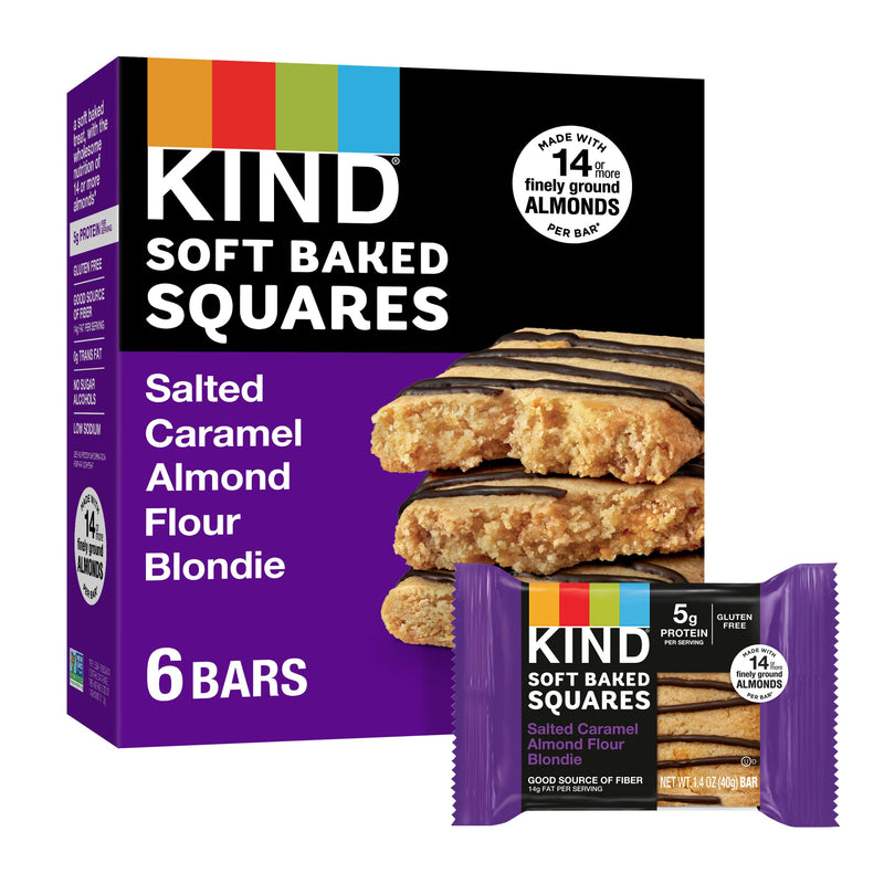 Kind Soft Baked Squares, Salted Caramel Almond Flour Blondie, Kosher, Gluten Free & Non-GMO, 8.5 Ounce 6 Count (Pack of 8)