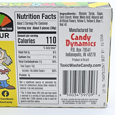 Toxic Waste Sour & Chewy Candy, Worms, Tangy Treats, 3 oz (1-Bag)