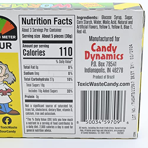 Toxic Waste Sour & Chewy Candy, Worms, Tangy Treats, 3 oz (1-Bag)