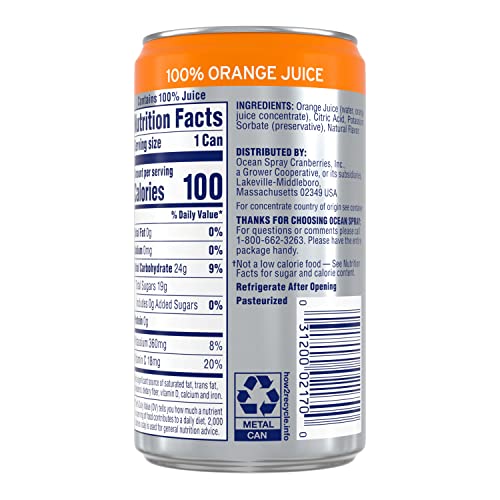 Juicy Orange Spray Juice, Refreshing Citrus Beverage, 7.2 oz Can (Pack of 24)