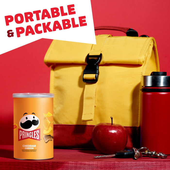 Pringles Cheddar Cheese 2.5 oz grab-and-go can in manufacturer lifestyle scene