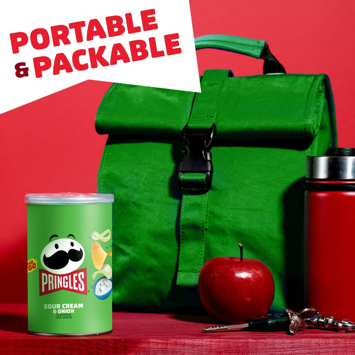 Pringles Sour Cream & Onion 2.5 oz grab-and-go can in manufacturer lifestyle scene