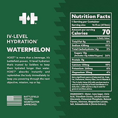 HOIST Premium Hydration Electrolyte Drink, Powerful IV-Level Hydration, Watermelon, 16 Fl Oz (Pack of 12)