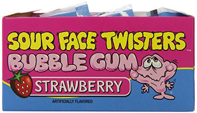 Face Twisters Sour Bubble Gum Straws, Strawberry, 2 Ounce (Pack of 12)