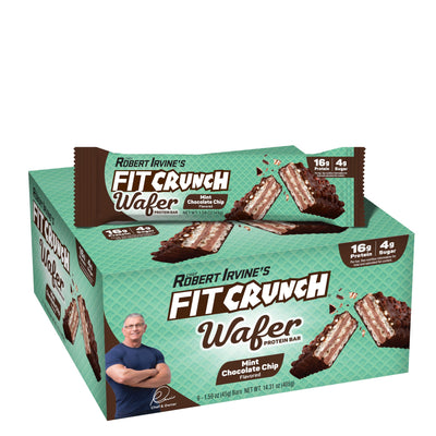 FITCRUNCH Wafer Protein Bars, Designed by Robert Irvine, 16g of Protein & 4g of Sugar (9 Bars, Mint Chocolate Chip)