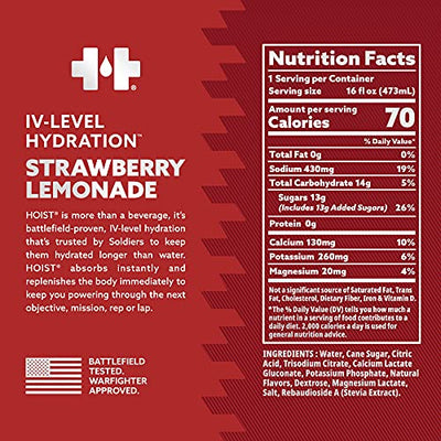 HOIST Premium Hydration Electrolyte Drink, Powerful IV-Level Hydration, Strawberry Lemonade, 16 Fl Oz (Pack of 12)