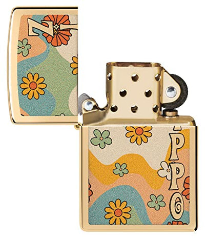 Zippo Flower Power High Polish Brass Lighter - Vibrant Design, Smooth Operation