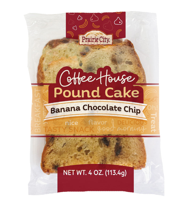 Prairie City Bakery Banana Chocolate Chip Pound Cake 4 oz Individual Wrapped (Pack of 30)