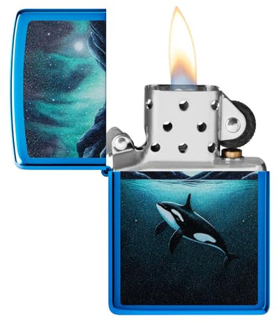Zippo Whale Design High Polish Blue Pocket Lighter