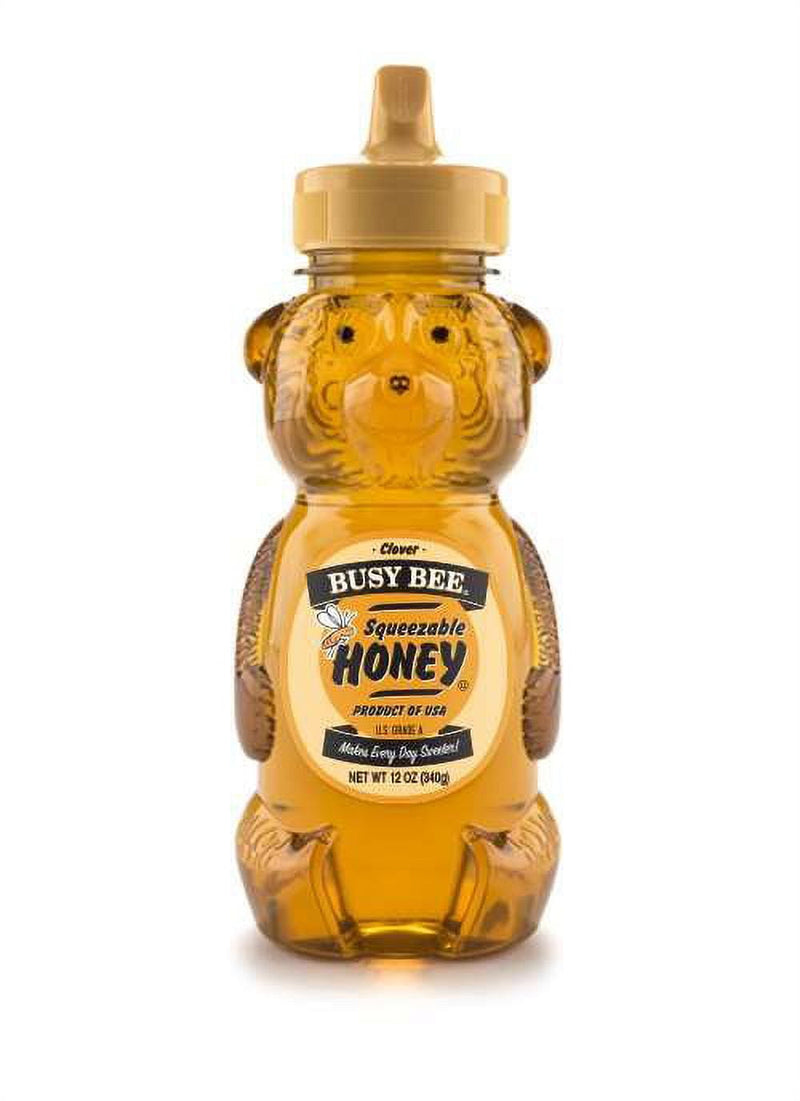 Busy Bee Pure Natural Honey Squeeze Bottles, Deliciously Sweet, Ideal for Tea and Baking 12 Ounce (Pack of 12)