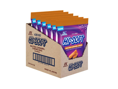 HI-SOFT Salted Caramel Chews, 3 oz Peg Bags - Soft and Chewy Taffy Candy, Individually Wrapped - Perfect for Sharing - (Pack of 6)