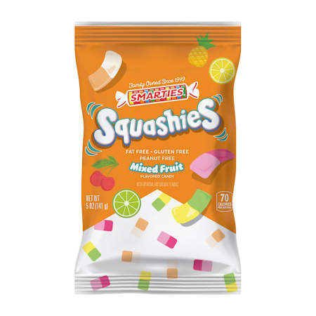 Smarties Squashies Mixed Fruit Flavor - Peanut Free, Gluten Free & Fat Free Gummy Candy - Perfect for Birthday & Halloween Party Favors chewy candy - 5 oz Candy Bags (Pack of 12)