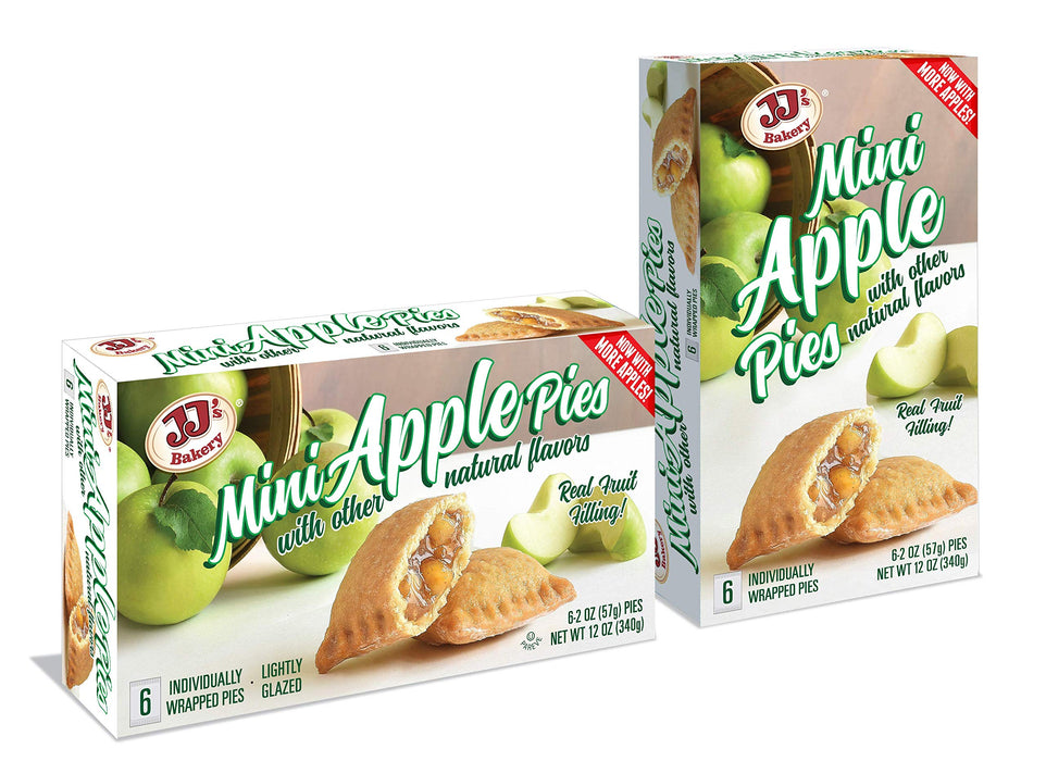 JJ's Bakery Mini Apple Pies Individually Wrapped Handheld Snack Pies 6-Count 12-Pack Wholesale