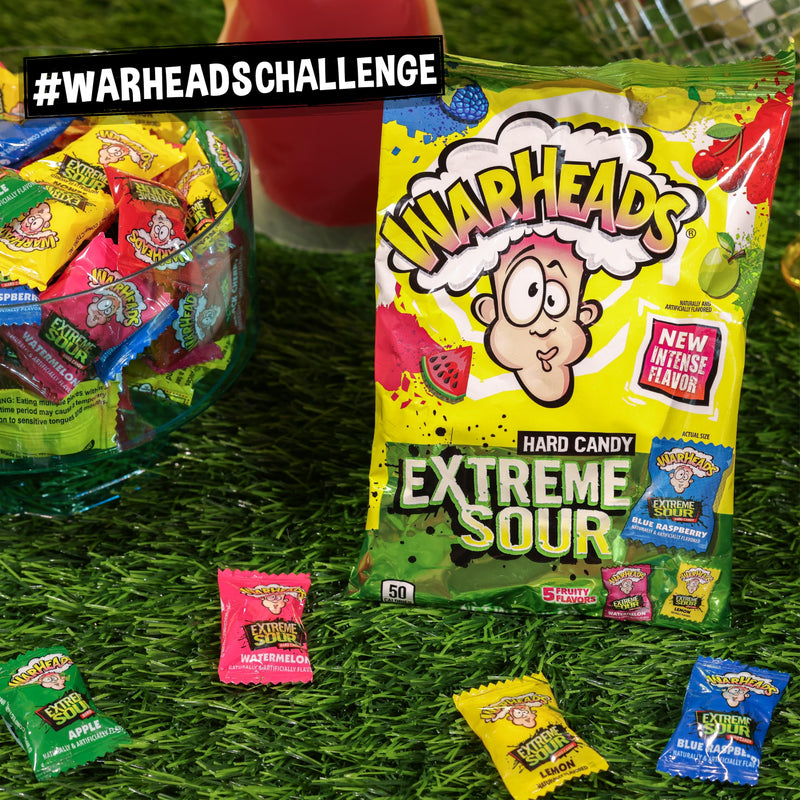 WARHEADS - Extreme Sour Hard Candy Minis - Sour Apple, Black Cherry, Blue Raspberry, Lemon & Watermelon Flavors - 1.75 oz. Container - 18 pack