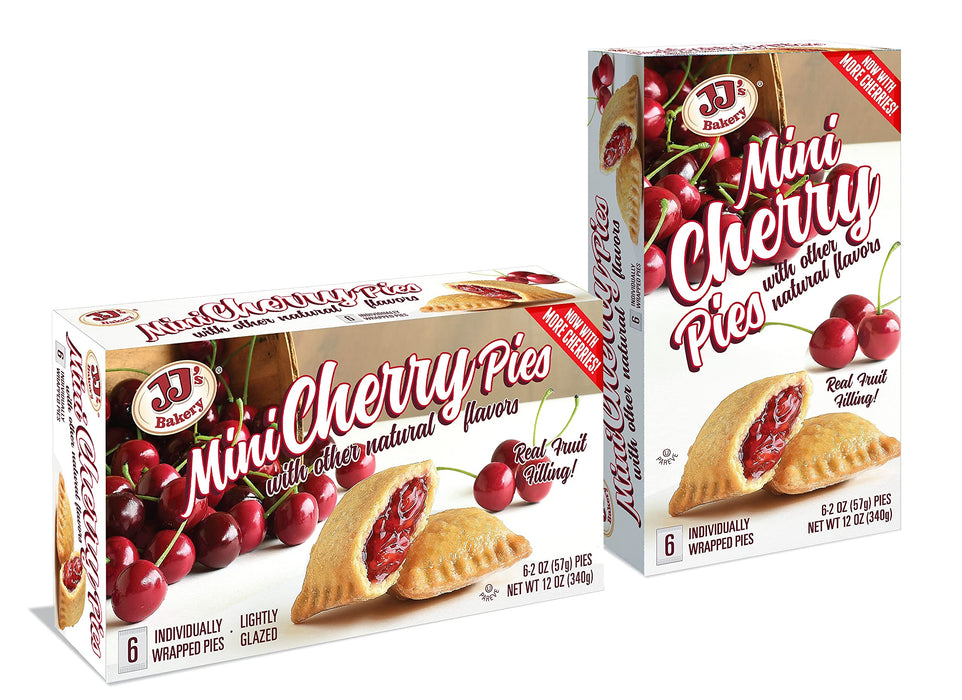 JJ's Bakery Mini Cherry Pies Individually Wrapped Handheld Snack Pies 6-Count 12-Pack Wholesale