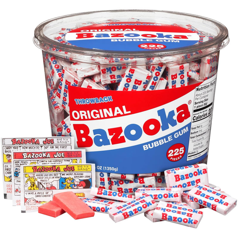Original Bazooka Bubble Gum, 225 Piece Tub, 47.6 oz (Pack of 6 Master Case)